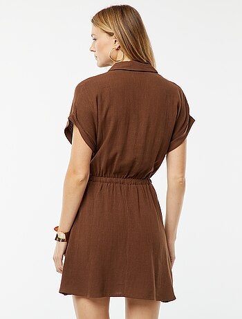 Robe chemise à manches courtes en lin mélangé
