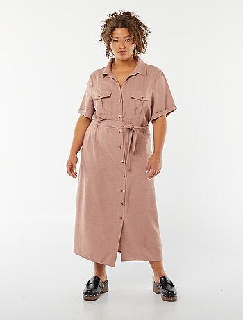 Robe chemise coupe midi manches courtes avec ceinture