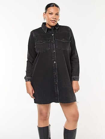 Robe chemise courte en jean finition à crû