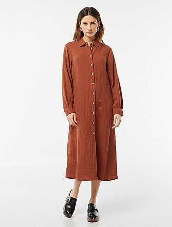 Robe chemise longue en double gaze de coton