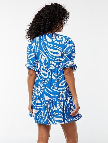 Robe courte à manches 3/4 et à motif