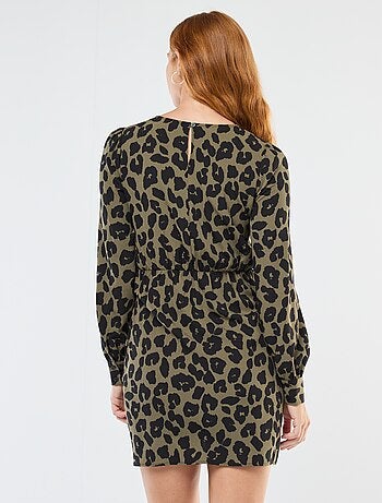 Robe courte imprimé léopard effet drapé