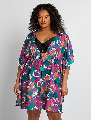 Robe de plage ouverte imprimé maxi-fleurs