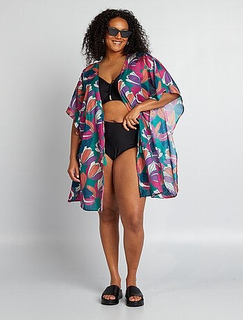 Robe de plage ouverte imprimé maxi-fleurs