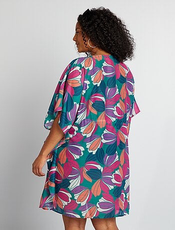 Robe de plage ouverte imprimé maxi-fleurs