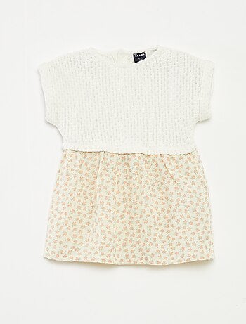 Robe effet 2 en 1 avec haut en tricot et bas en lin mélangé - 1 pièce