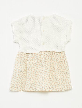 Robe effet 2 en 1 avec haut en tricot et bas en lin mélangé - 1 pièce