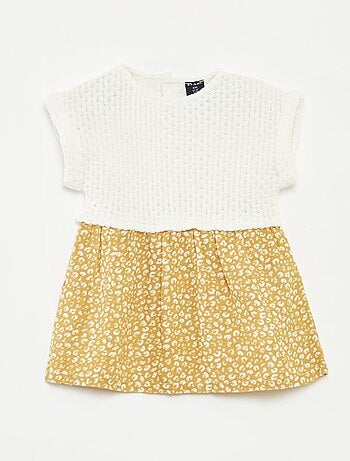 Robe effet 2 en 1 avec haut en tricot et bas en lin mélangé - 1 pièce