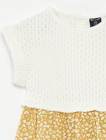 Robe effet 2 en 1 avec haut en tricot et bas en lin mélangé - 1 pièce