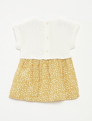 Robe effet 2 en 1 avec haut en tricot et bas en lin mélangé - 1 pièce