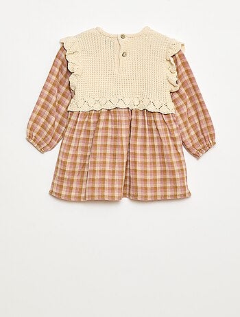 Robe en gaze de coton effet 2 en 1 gilet en crochet