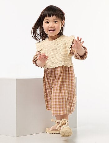 Robe en gaze de coton effet 2 en 1 gilet en crochet