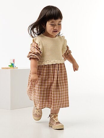 Robe en gaze de coton effet 2 en 1 gilet en crochet