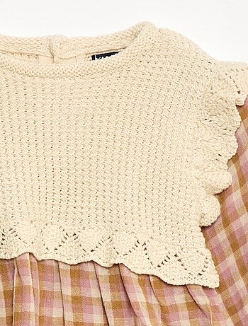 Robe en gaze de coton effet 2 en 1 gilet en crochet