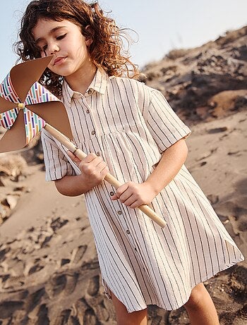 Robe en lin mélangé avec col chemise