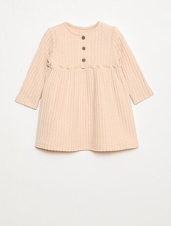 Robe en maille doudou côtelée avec col boutonné