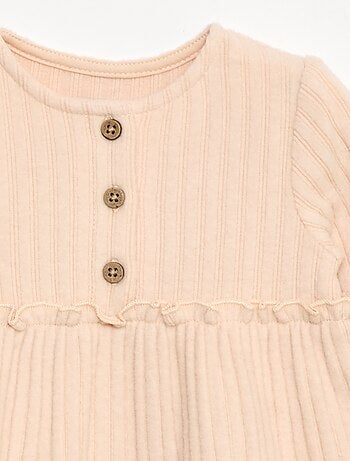 Robe en maille doudou côtelée avec col boutonné