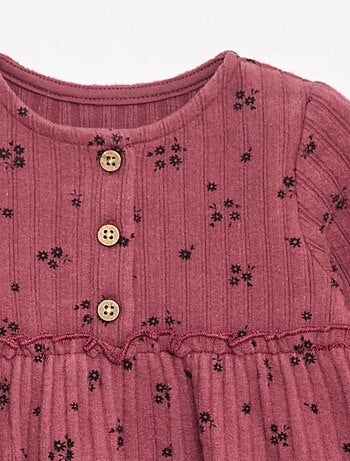 Robe en maille doudou côtelée avec col boutonné