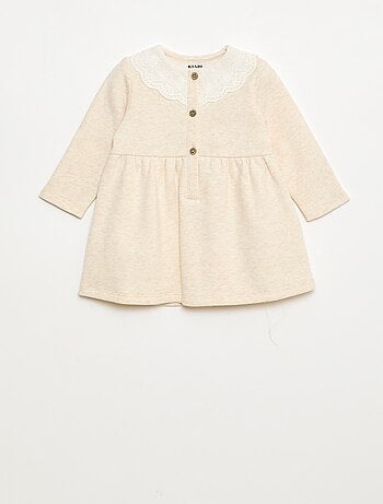 Robe en molleton avec col en voile de coton brodé