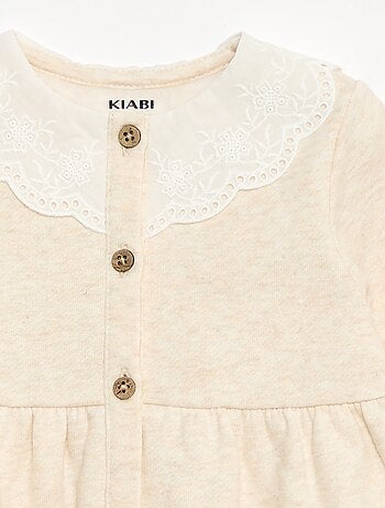 Robe en molleton avec col en voile de coton brodé