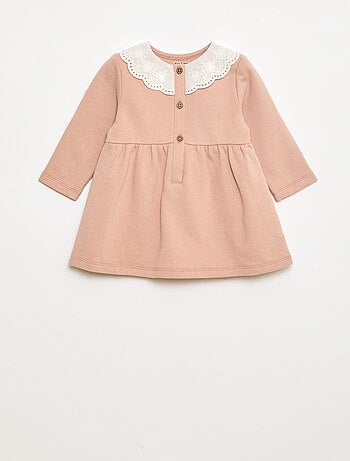 Robe en molleton avec col en voile de coton brodé