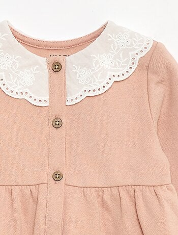 Robe en molleton avec col en voile de coton brodé