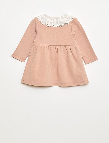 Robe en molleton avec col en voile de coton brodé