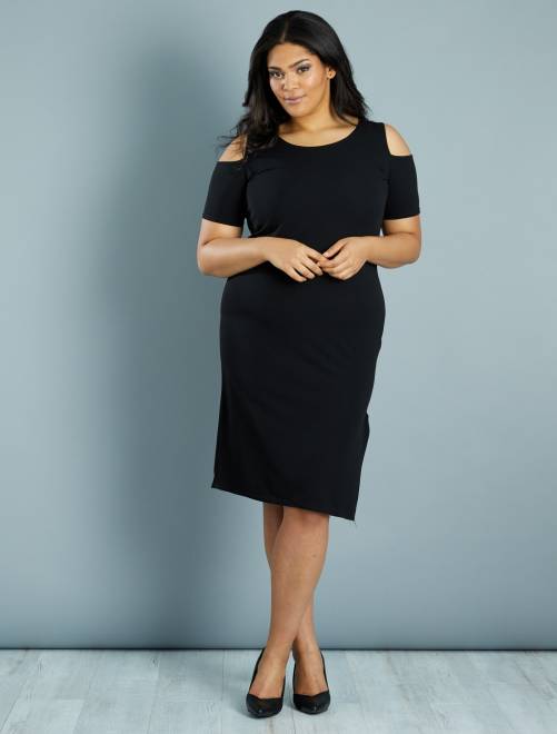 Robe fluide épaules dénudées Grande taille femme - noir ...