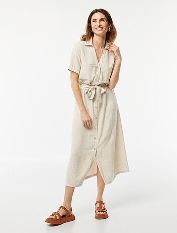 Robe longue à manches courtes en lin mélangé