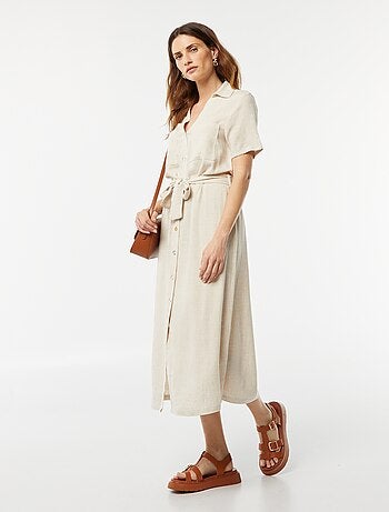 Robe longue à manches courtes en lin mélangé