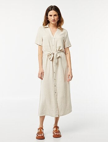 Robe longue à manches courtes en lin mélangé