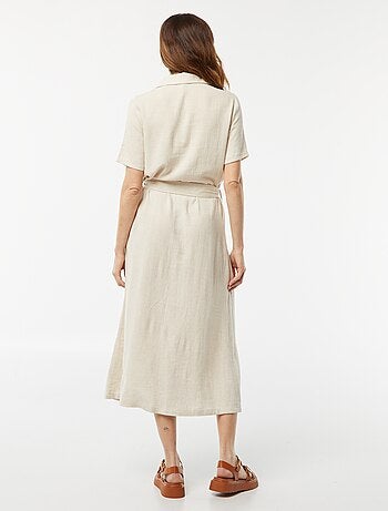 Robe longue à manches courtes en lin mélangé