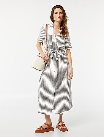 Robe longue à manches courtes en lin mélangé