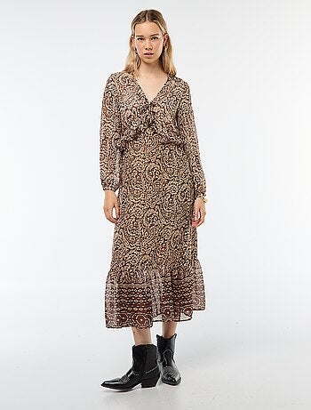 Robe longue à manches longues avec motif et volants