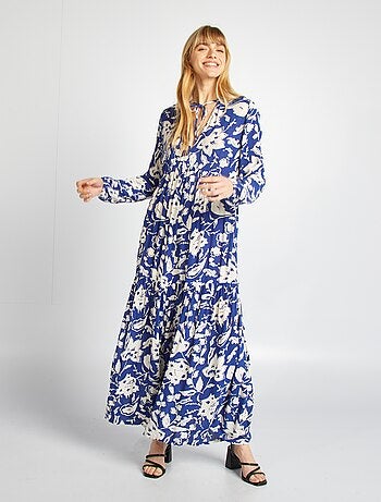 Robe longue à motif avec col tunisien