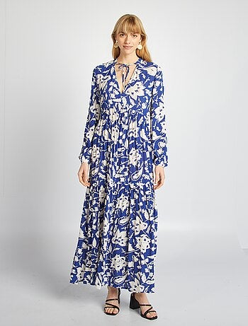 Robe longue à motif avec col tunisien