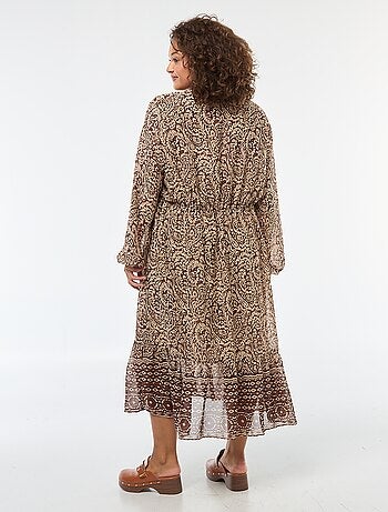 Robe longue à motif avec nouette au col