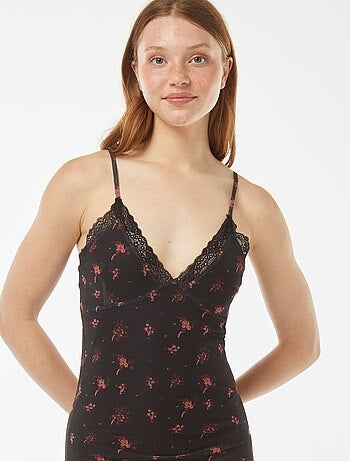 Robe longue avec détails en dentelles et motif