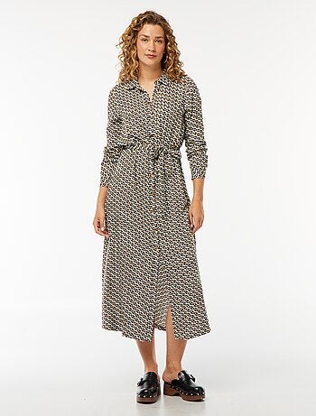 Robe longue chemise imprimée avec ceinture