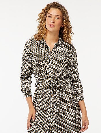 Robe longue chemise imprimée avec ceinture