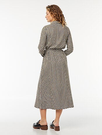 Robe longue chemise imprimée avec ceinture