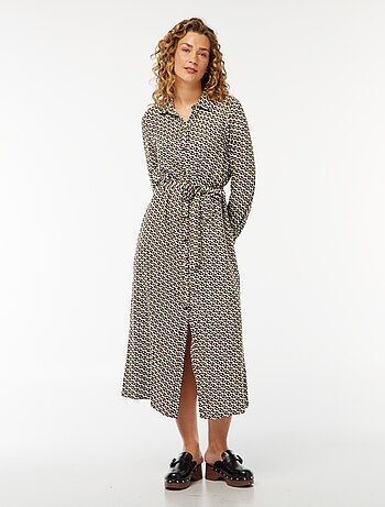 Robe longue chemise imprimée avec ceinture