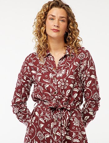 Robe longue chemise imprimée avec ceinture