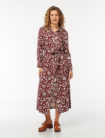 Robe longue chemise imprimée avec ceinture