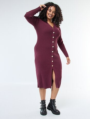 Robe longue côtelée avec boutonnage doré