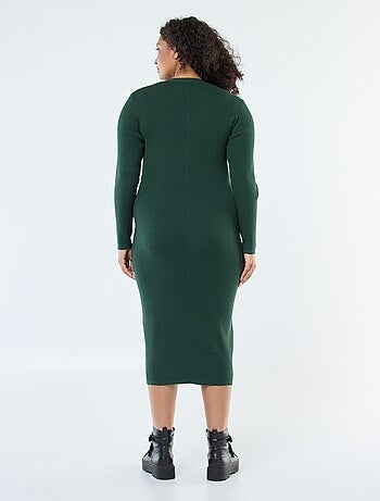 Robe longue côtelée avec boutonnage doré