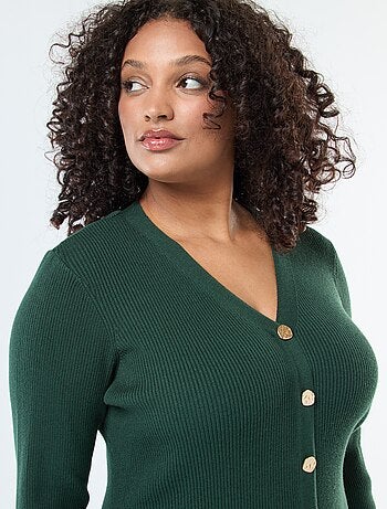 Robe longue côtelée avec boutonnage doré