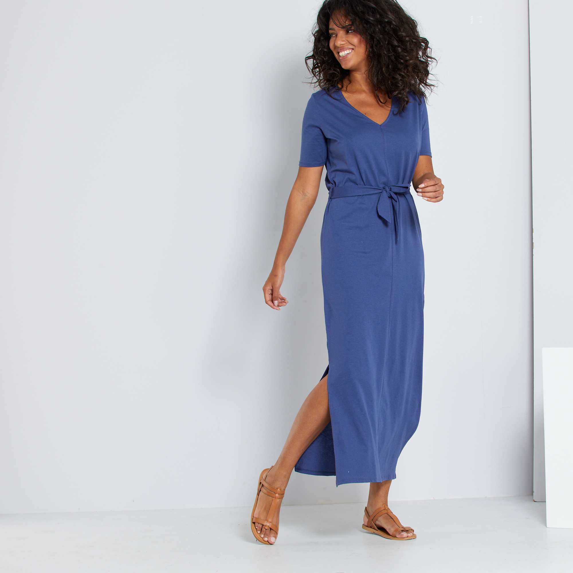 Robe longue en coton écoconçue femme blanc/bleu rayé Kiabi 13,50€