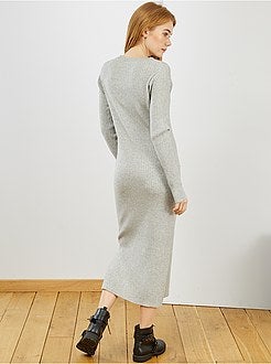 Robe longue en maille côtelée - Kiabi