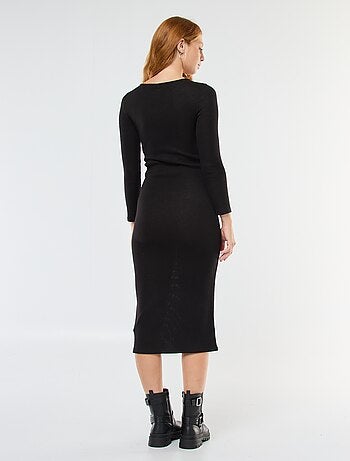 Robe longue en maille doudou à manches longues
